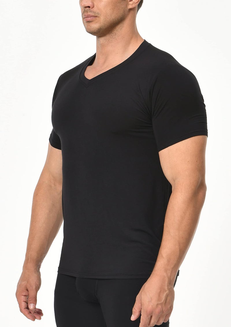 Comfneat Men's Undershirts Viscose V-Neck Cool Feeling T-Shirt 3-Pack (Black 3-Pack, XL) - Image 3